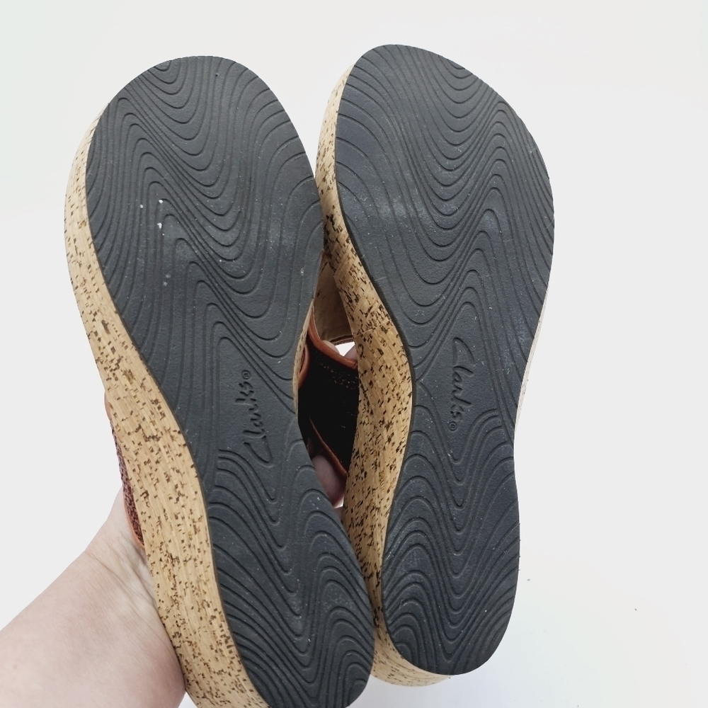 Clarks Brown Raffia Flower Mimmey Claire Cork Wedge Slide Thong Sandals Size 8M - Picture 6 of 11